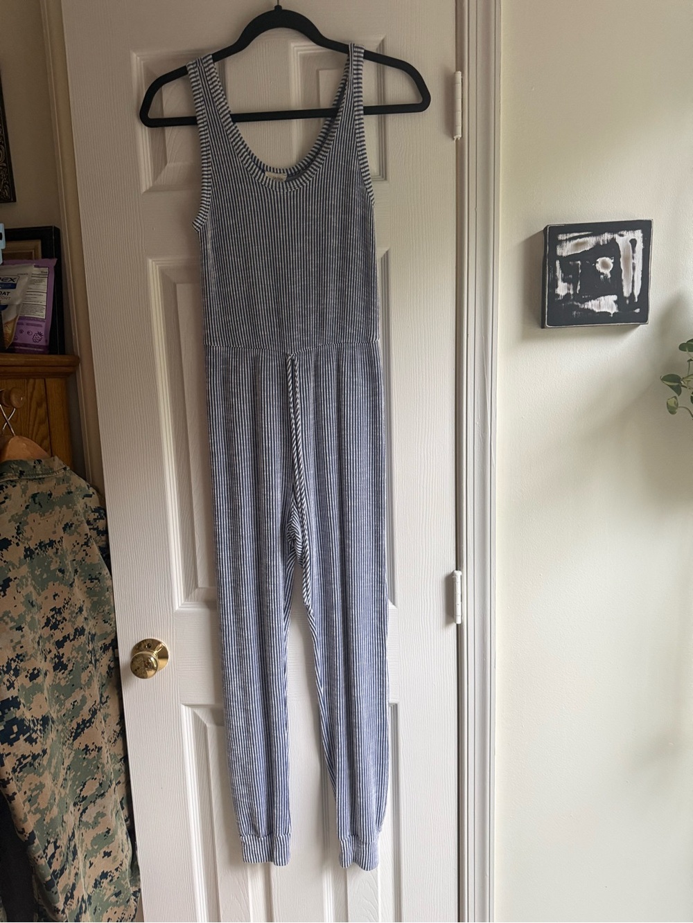 Caution To The Wind Light Blue and White Striped Ribbed Sleeveless Jumpsuit